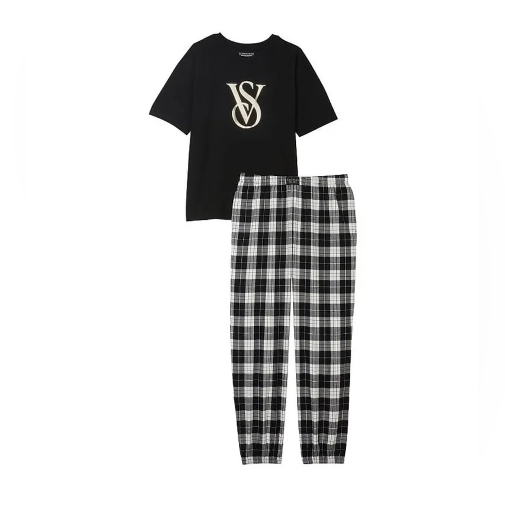 Victoria’s Secret Black Shirt & Flannel Pants Pajama Set